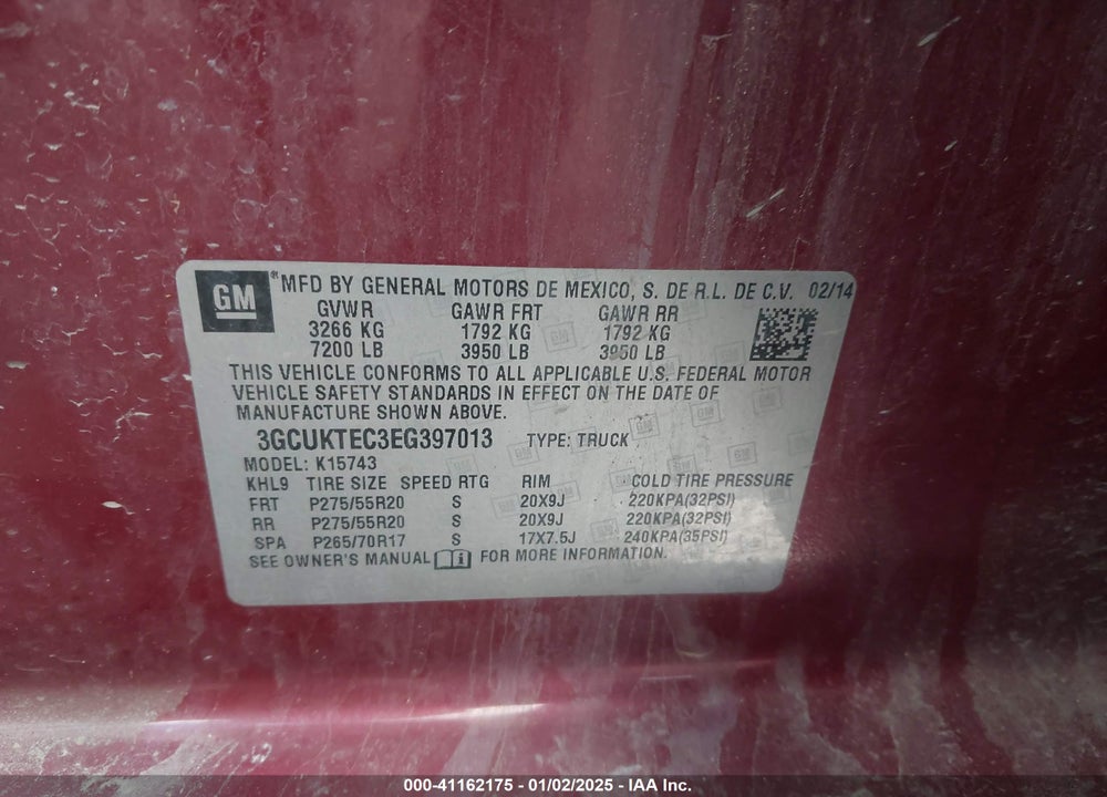 2014 CHEVROLET SILVERADO VIN: 3GCUKTEC3EG397013