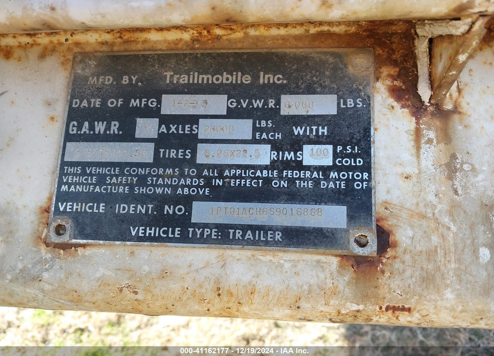 1995 TRAILMOBILE REEFER SEMI TRAILER VIN: 1PT01ACH8S9016868