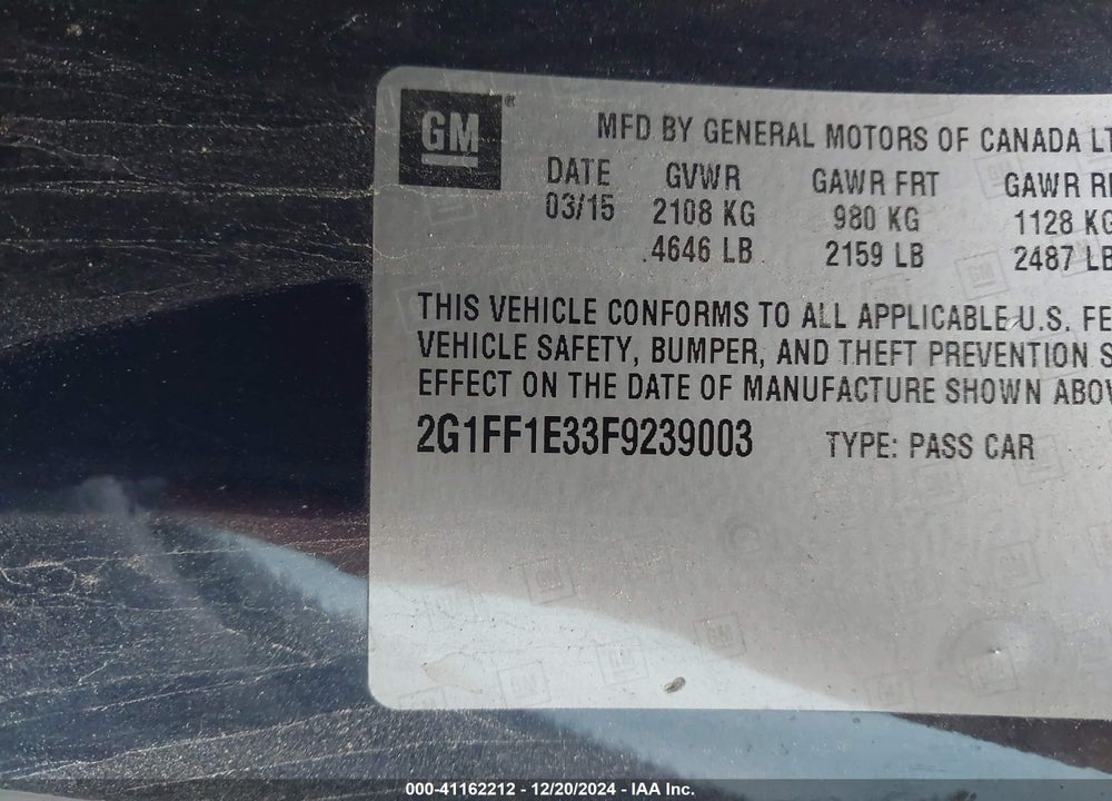 2015 CHEVROLET CAMARO 2LT VIN: 2G1FF1E33F9239003