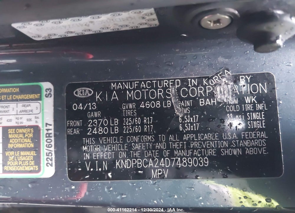 2013 KIA SPORTAGE LX VIN: KNDPBCA24D7489039