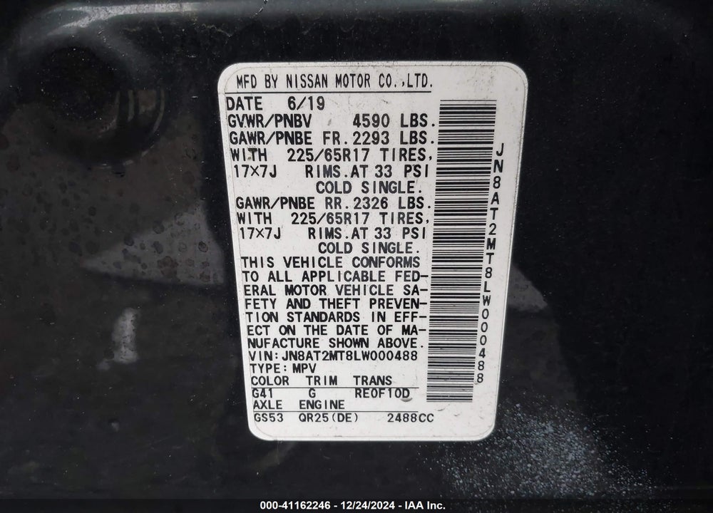 2020 NISSAN ROGUE S FWD VIN: JN8AT2MT8LW000488