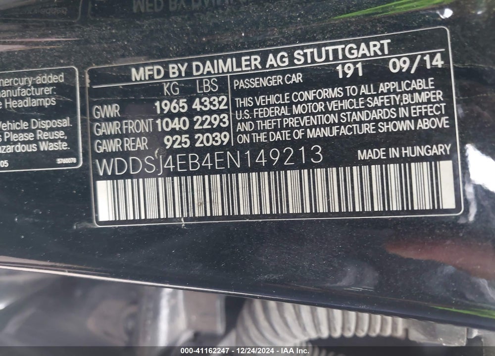2014 MERCEDES-BENZ CLA 250 VIN: WDDSJ4EB4EN149213