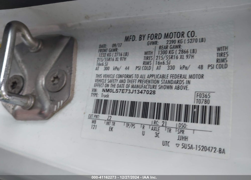 2018 FORD TRANSIT CONNECT XL VIN: NM0LS7E73J1347028
