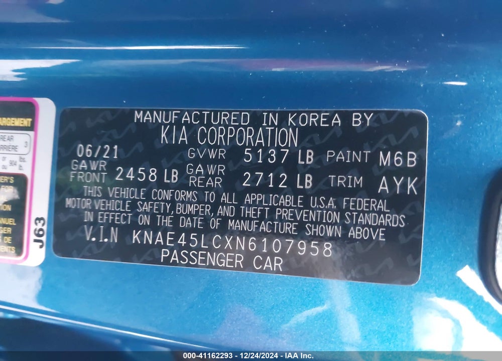 2022 KIA STINGER VIN: KNAE45LCXN6107958