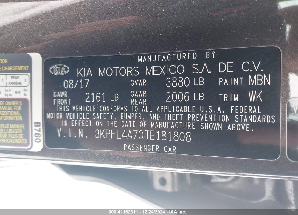 2018 KIA FORTE LX VIN: 3KPFL4A70JE181808