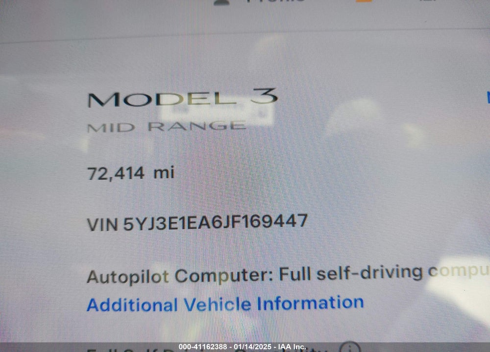 2018 TESL MODEL 3 RWD W/LONG R VIN: 5YJ3E1EA6JF169447