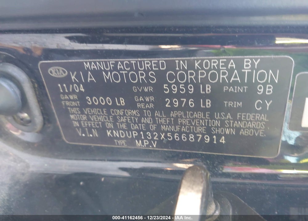 2005 KIA SEDONA EX/LX VIN: KNDUP132X56687914