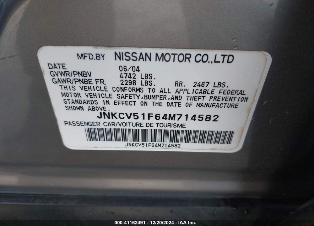 2004 INFINITI G35X VIN: JNKCV51F64M714582