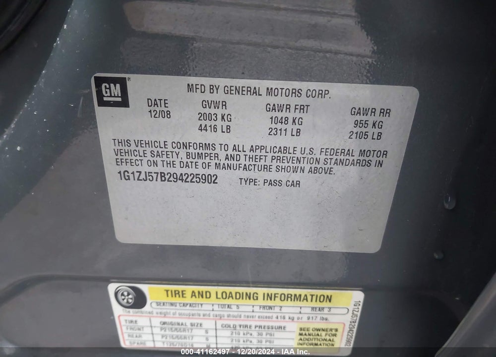 2009 CHEVROLET MALIBU VIN: 1G1ZJ57B294225902