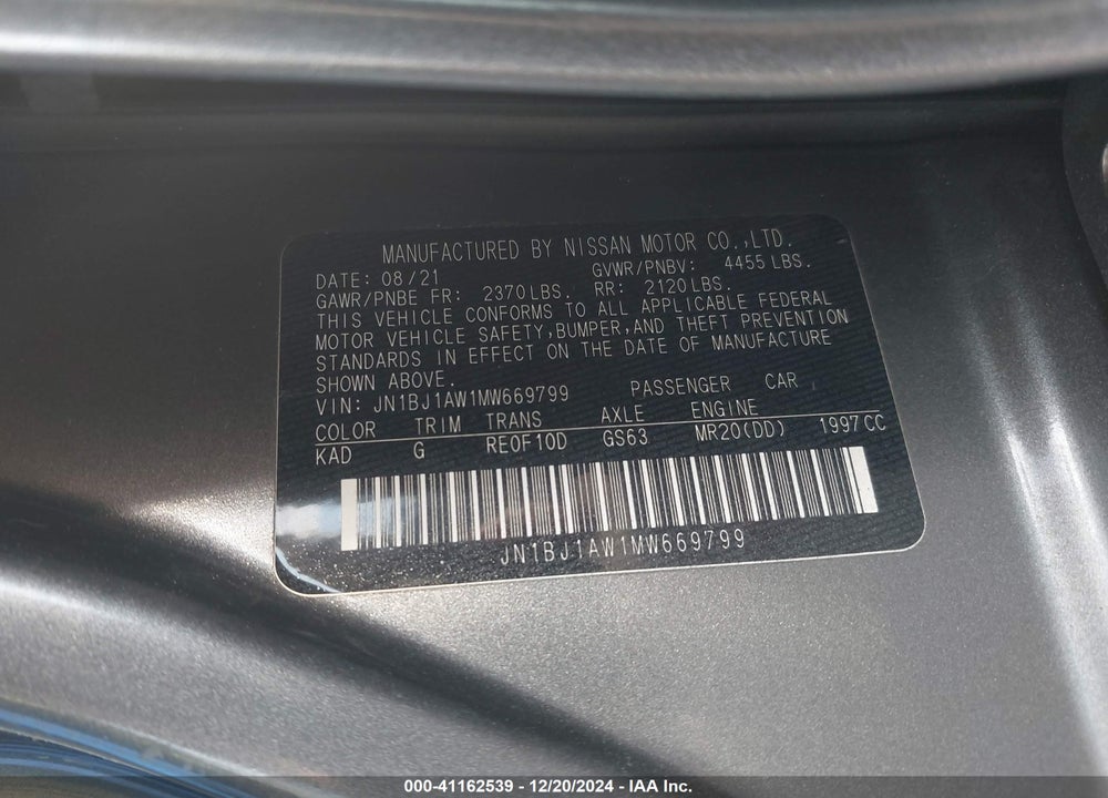 2021 NISSAN ROGUE SPORT S AWD XTRONIC CVT VIN: JN1BJ1AW1MW669799