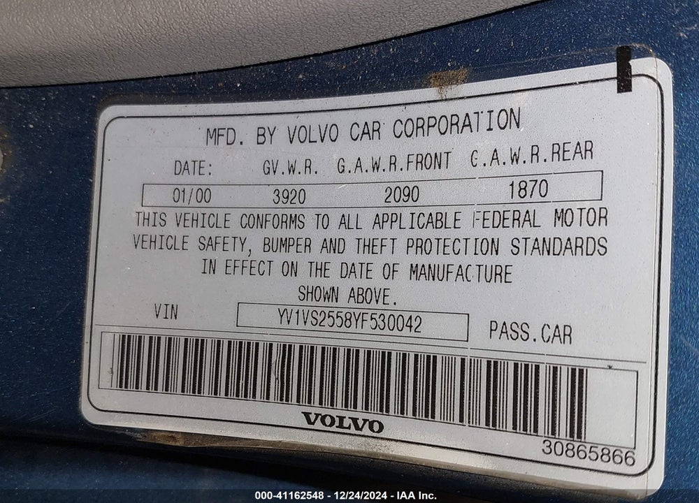 2000 VOLVO S40 A/AS VIN: YV1VS2558YF530042