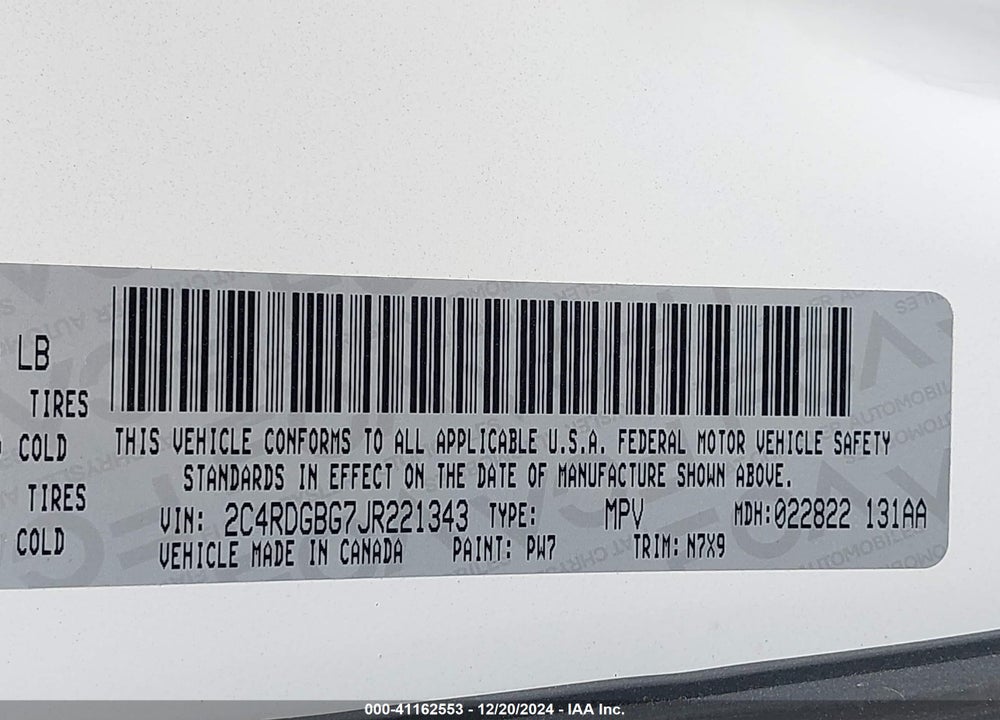2018 DODGE GRAND CARAVAN SE PLUS VIN: 2C4RDGBG7JR221343