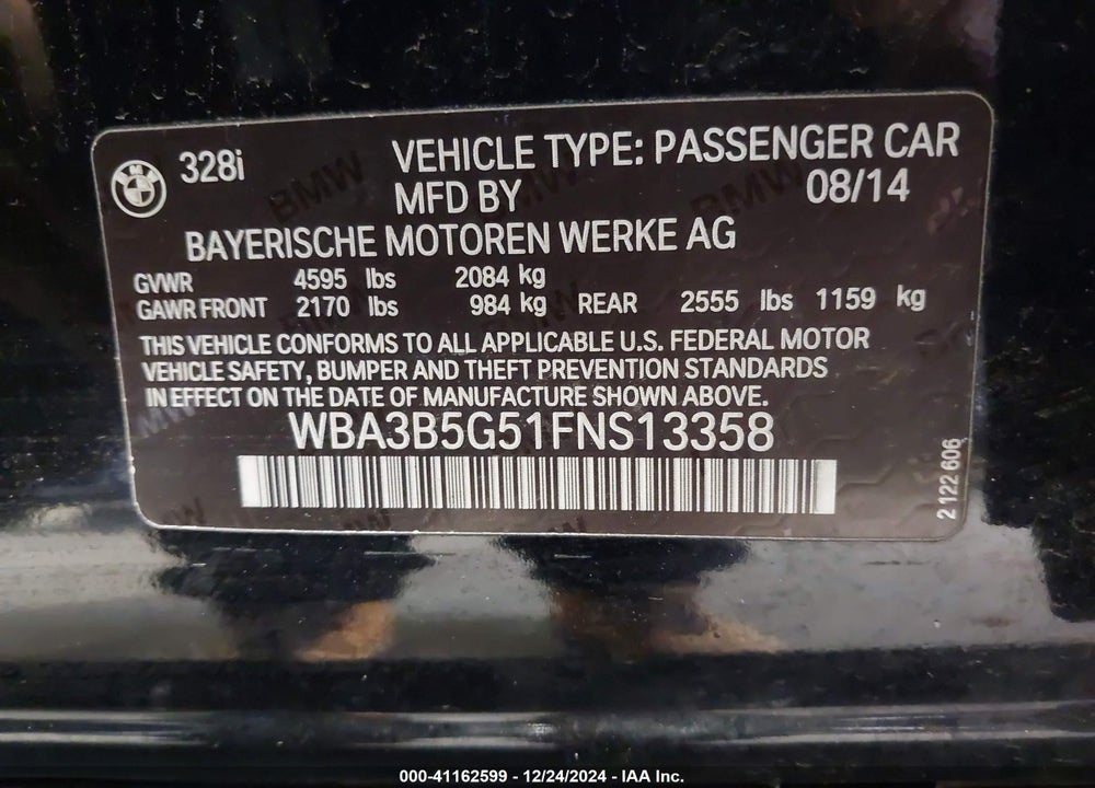 2015 BMW 328I XDRIVE VIN: WBA3B5G51FNS13358