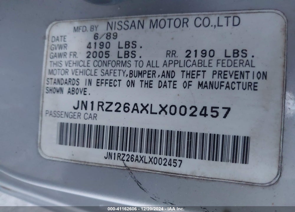 1990 NISSAN 300ZX 2+2 VIN: JN1RZ26AXLX002457