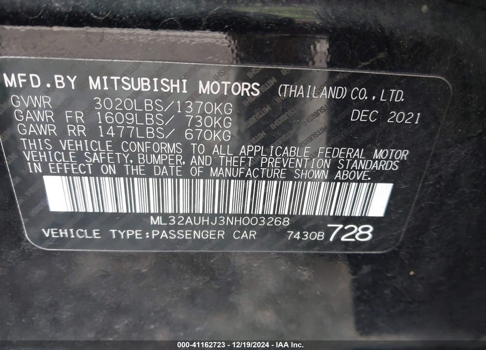 2022 MITSUBISHI MIRAGE ES/LE VIN: ML32AUHJ3NH003268