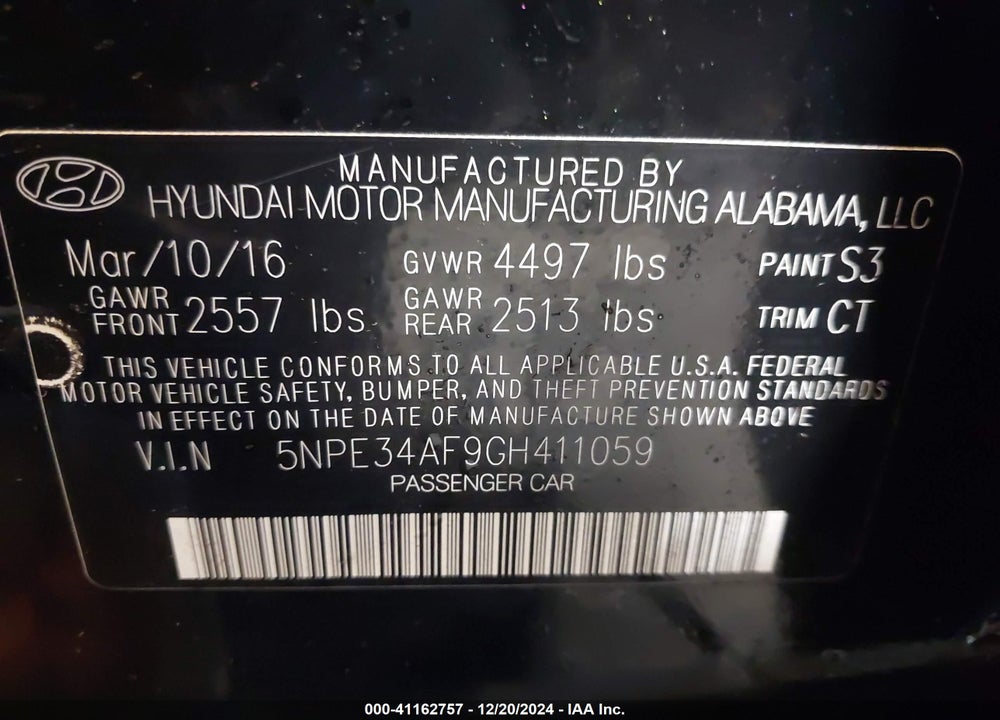 2016 HYUNDAI SONATA SPORT VIN: 5NPE34AF9GH411059