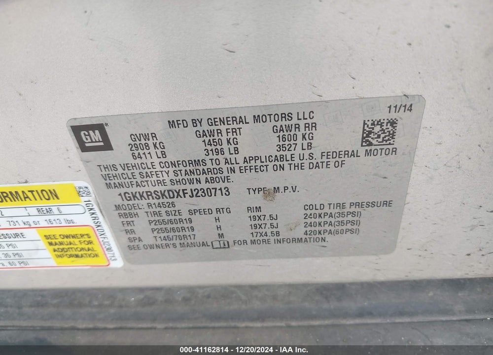2015 GMC ACADIA SLT-2 VIN: 1GKKRSKDXFJ230713