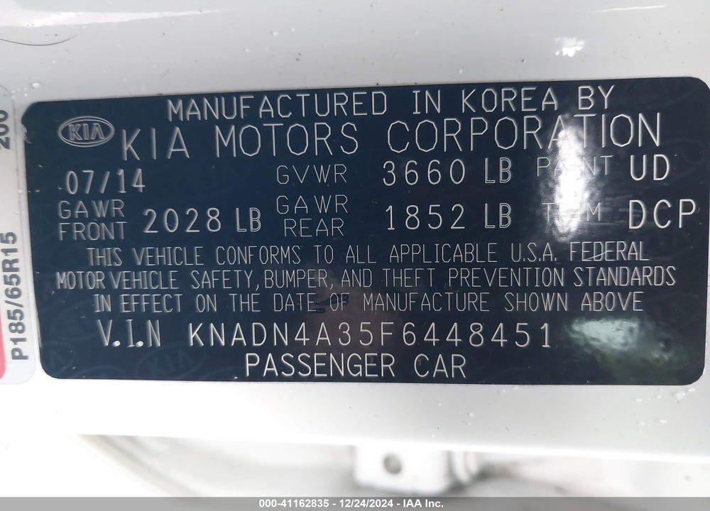 2015 KIA RIO VIN: KNADN4A35F6448451