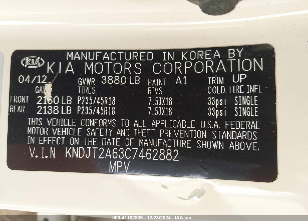 2012 KIA SOUL VIN: KNDJT2A63C7462882