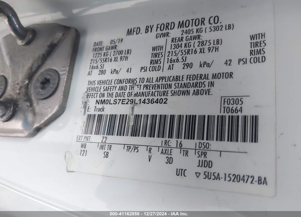 2020 FORD TRANSIT CONNECT XL CARGO VAN VIN: NM0LS7E29L1436402