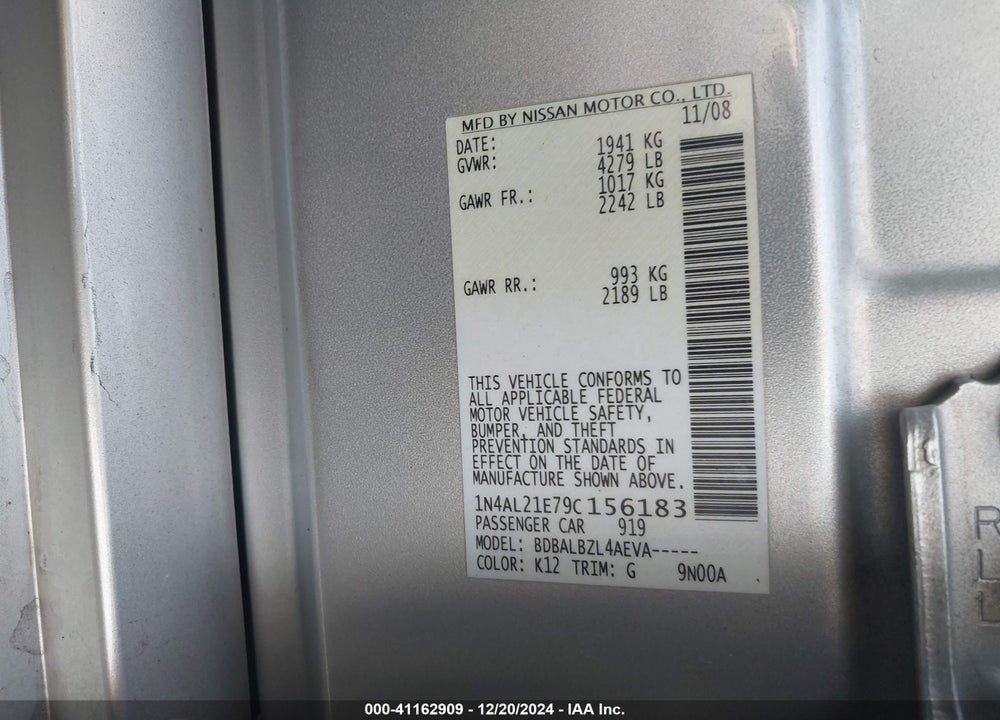 2009 NISSAN ALTIMA 2.5 S VIN: 1N4AL21E79C156183
