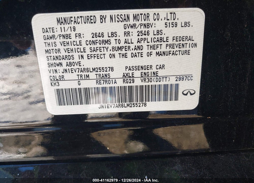 2020 INFINITI Q50 VIN: JN1EV7AR6LM255278