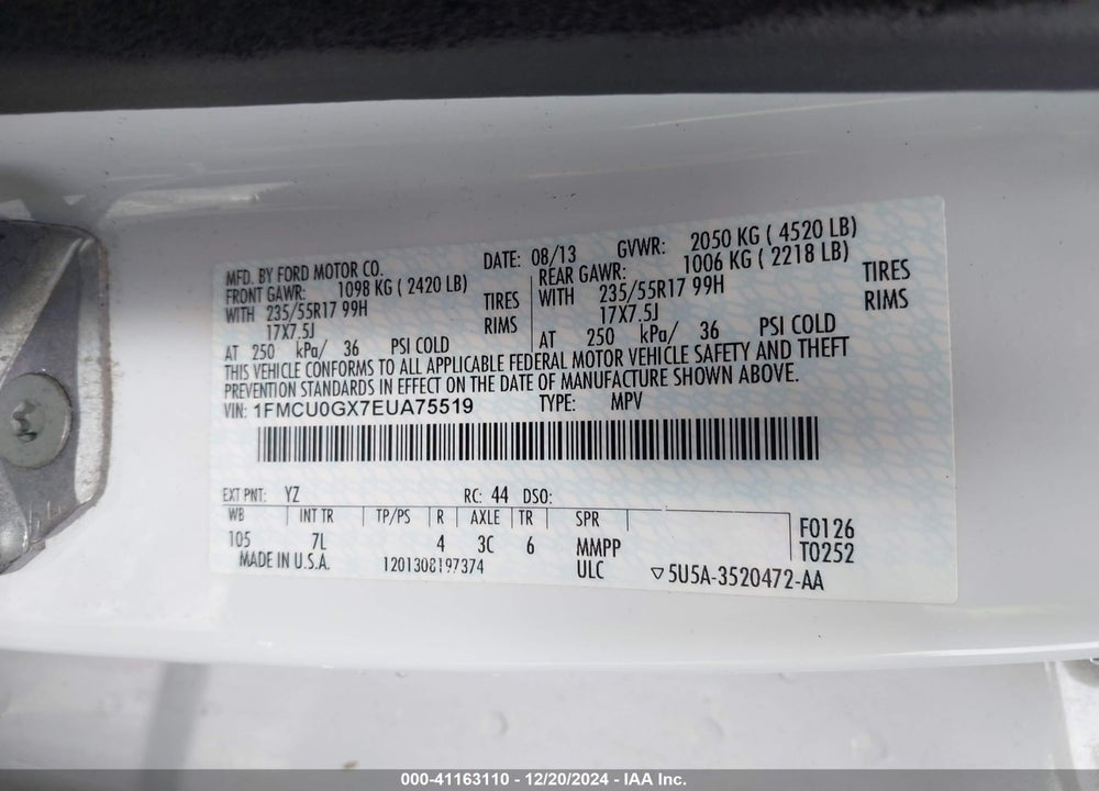 2014 FORD ESCAPE SE VIN: 1FMCU0GX7EUA75519