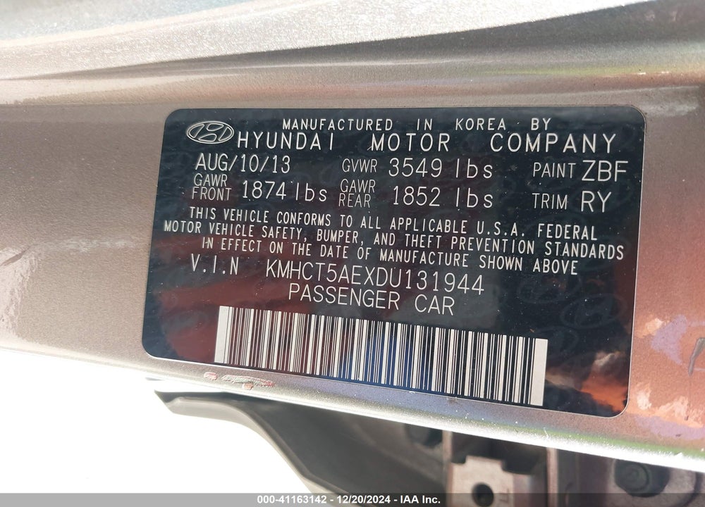 2013 HYUNDAI ACCENT GS VIN: KMHCT5AEXDU131944