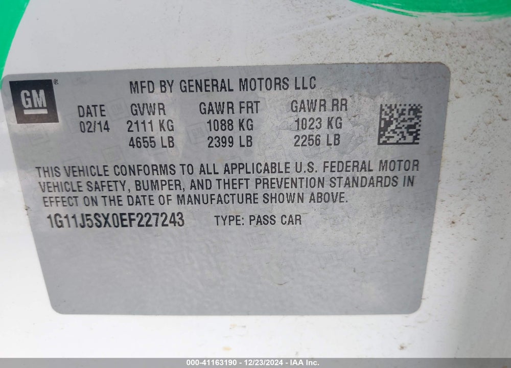 2014 CHEVROLET MALIBU 2LZ VIN: 1G11J5SX0EF227243