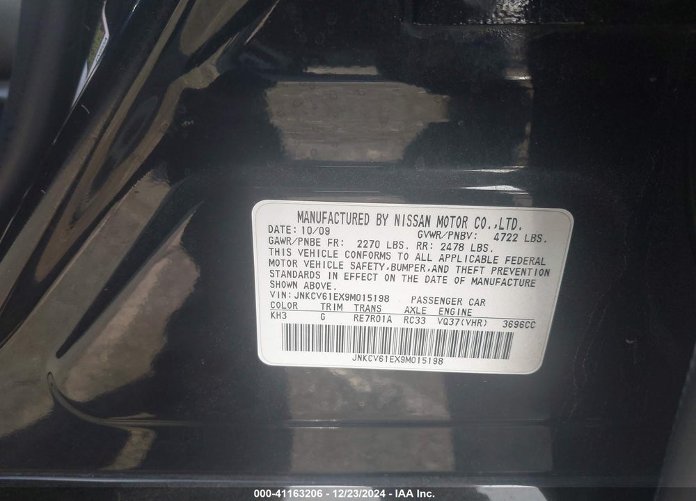 2009 INFINITI G37 VIN: JNKCV61EX9M015198