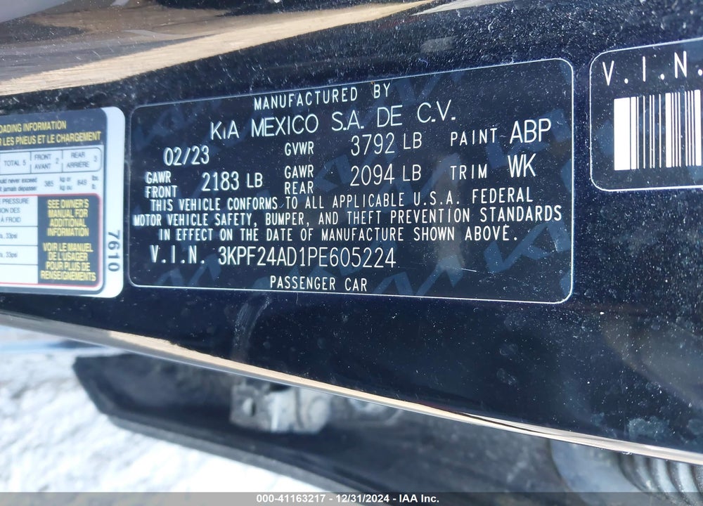 2023 KIA FORTE VIN: 3KPF24AD1PE605224
