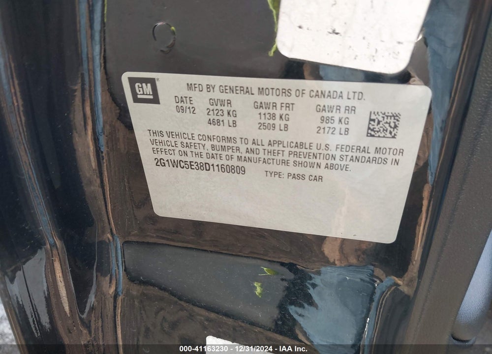2013 CHEVROLET IMPALA VIN: 2G1WC5E38D1160809