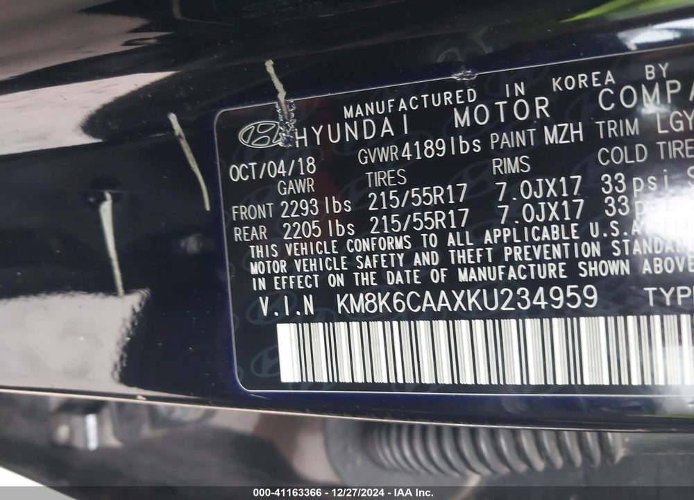 2019 HYUNDAI KONA SEL VIN: KM8K6CAAXKU234959