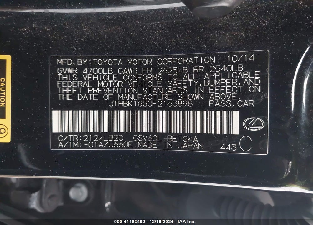 2015 LEXUS ES 350 VIN: JTHBK1GG0F2163898