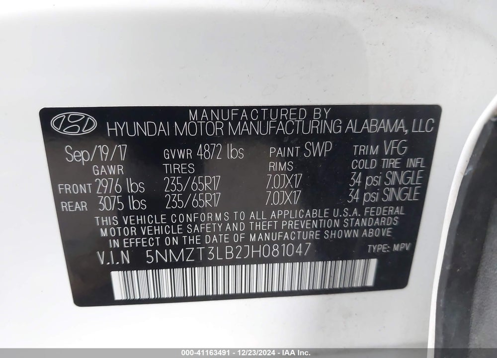 2018 HYUNDAI SANTA FE SPORT 2.4L VIN: 5NMZT3LB2JH081047