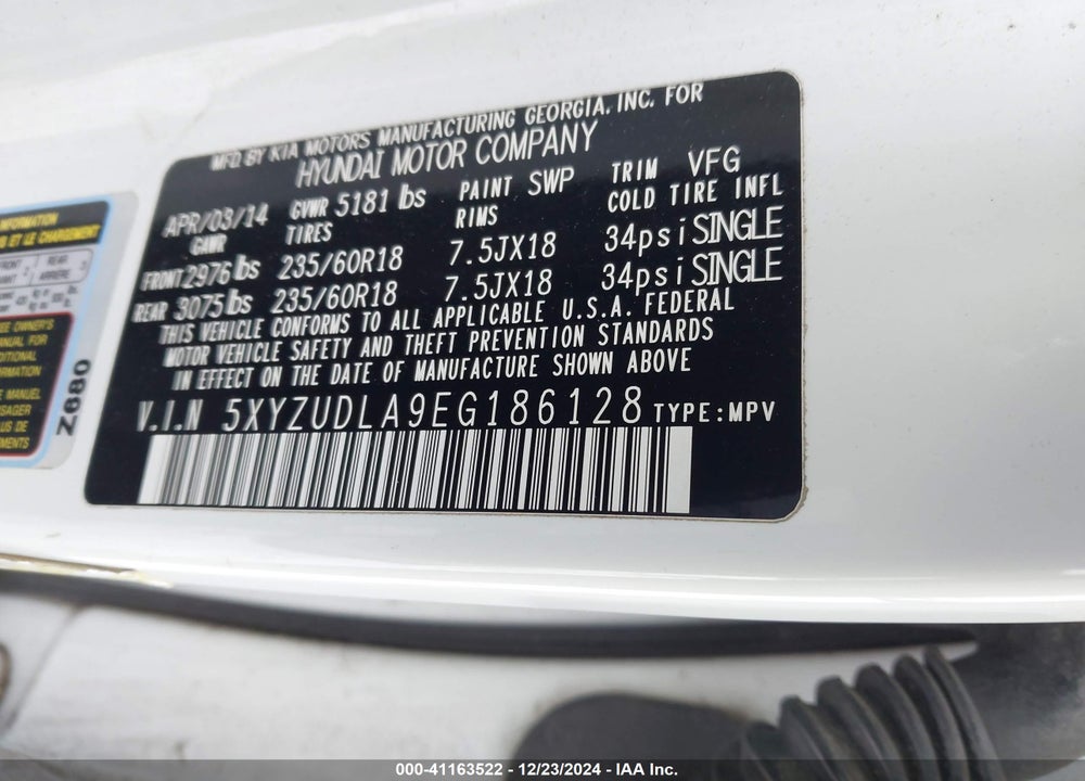 2014 HYUNDAI SANTA FE SPORT 2.0L TURBO VIN: 5XYZUDLA9EG186128