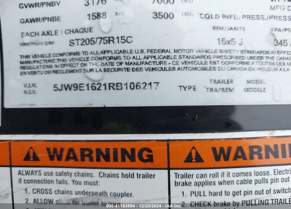 2024 FORMULA TRAILERS F8416TVSV-070 VIN: 5JW9E1621RB106217