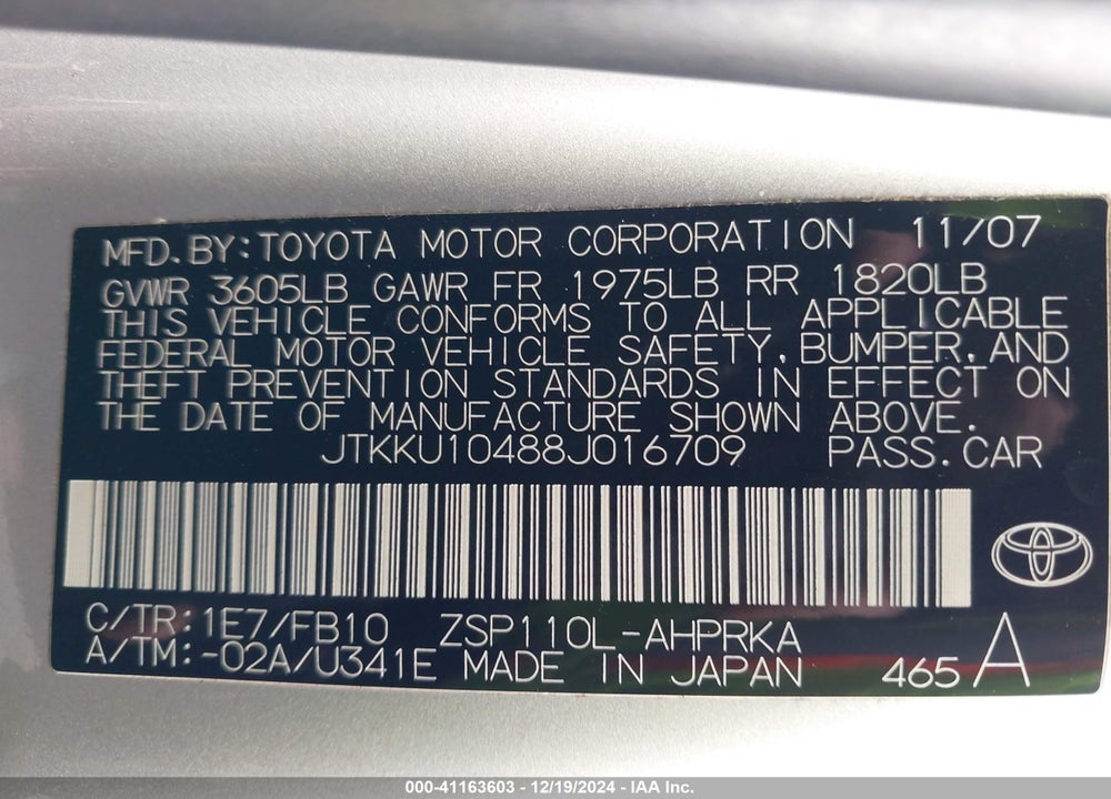 2008 SCION XD VIN: JTKKU10488J016709
