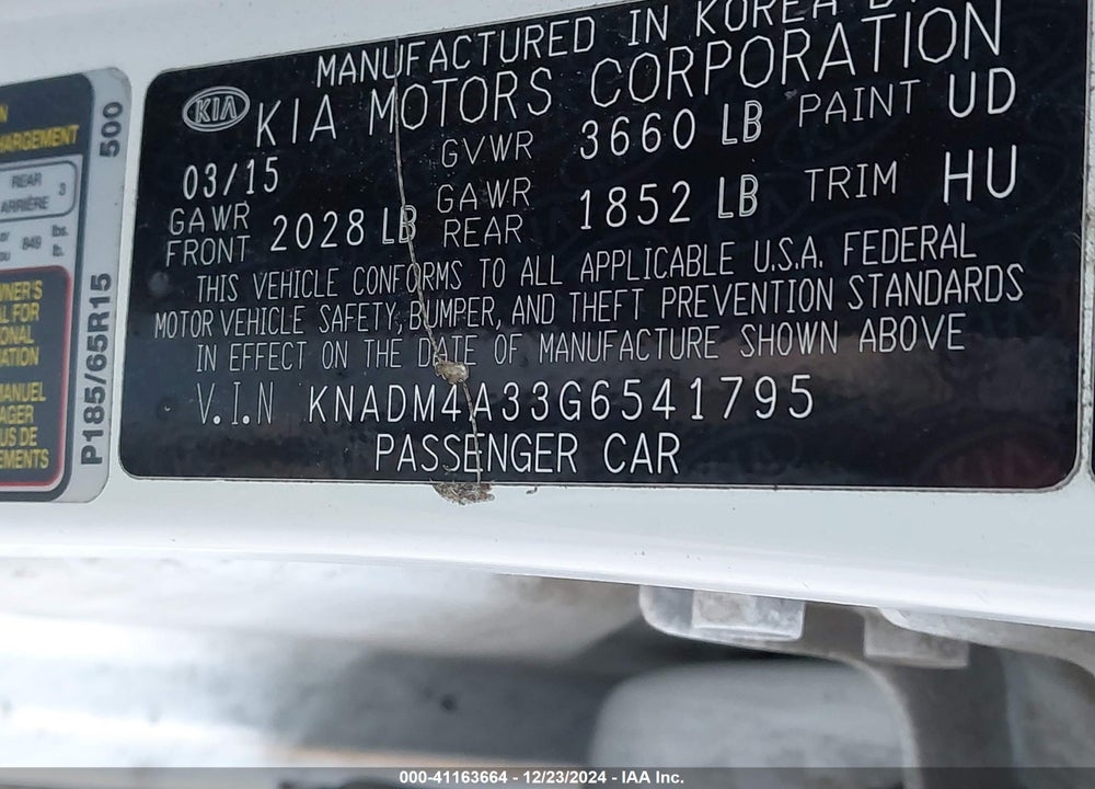 2016 KIA RIO VIN: KNADM4A33G6541795