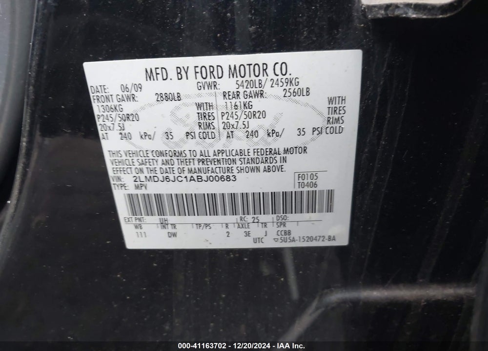 2010 LINCOLN MKX VIN: 2LMDJ6JC1ABJ00683