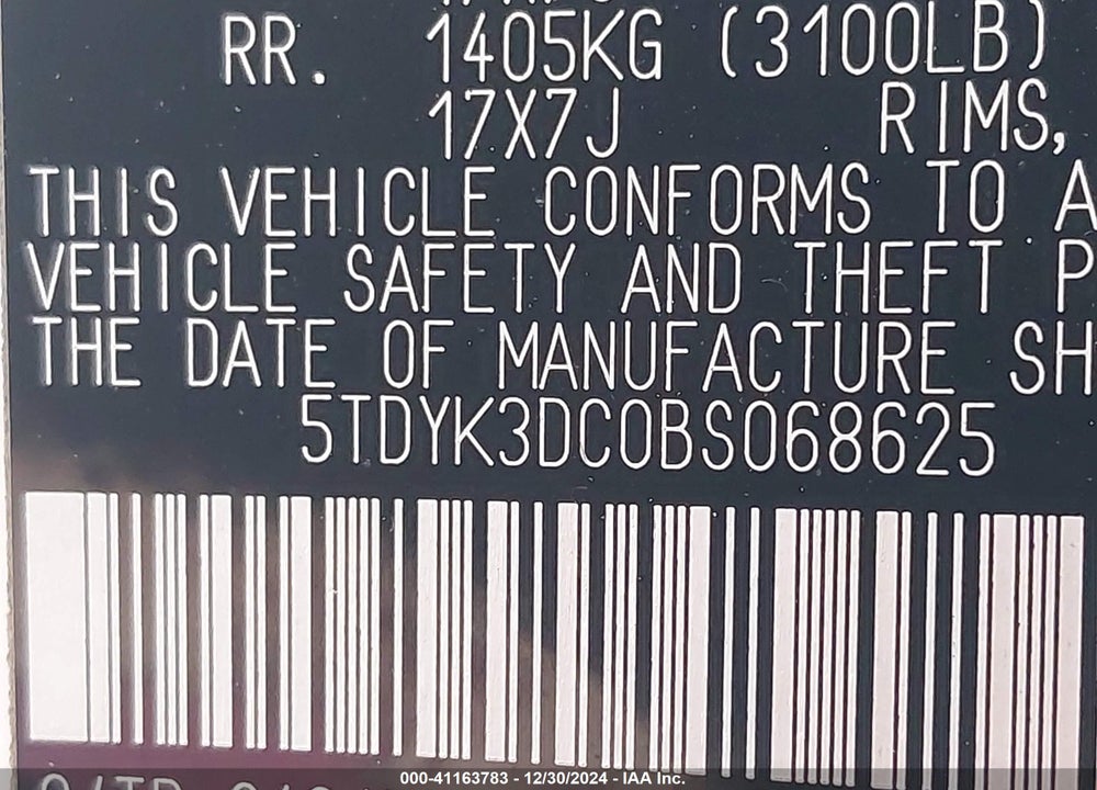 2011 TOYOTA SIENNA XLE V6 VIN: 5TDYK3DC0BS068625