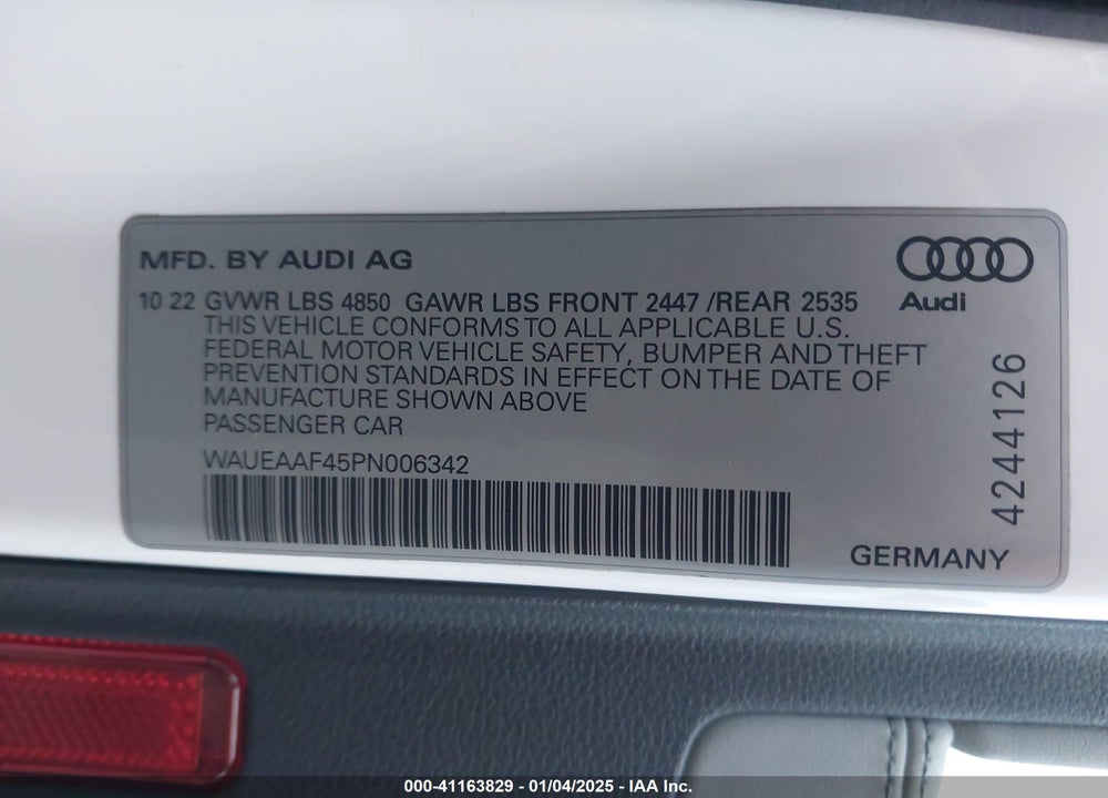 2023 AUDI A4 PREMIUM PLUS 45 TFSI S LINE QUATTRO S TRONIC VIN: WAUEAAF45PN006342