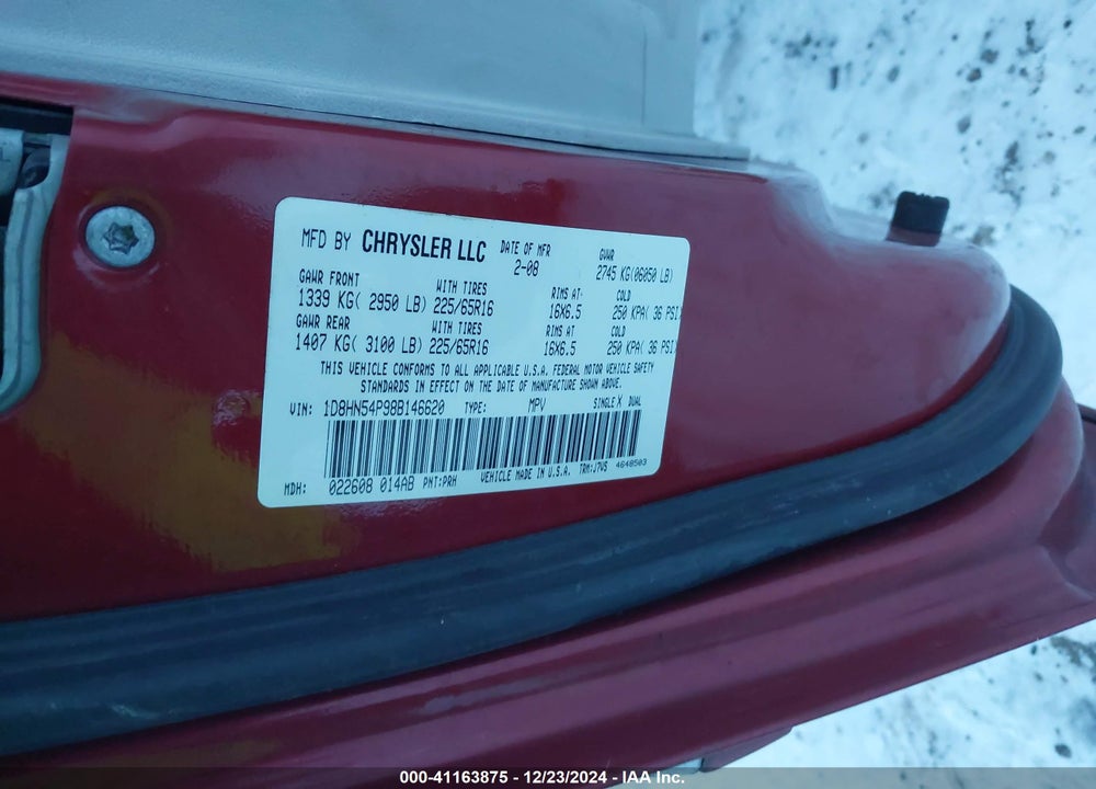 2008 DODGE GRAND CARAVAN SXT VIN: 1D8HN54P98B146620