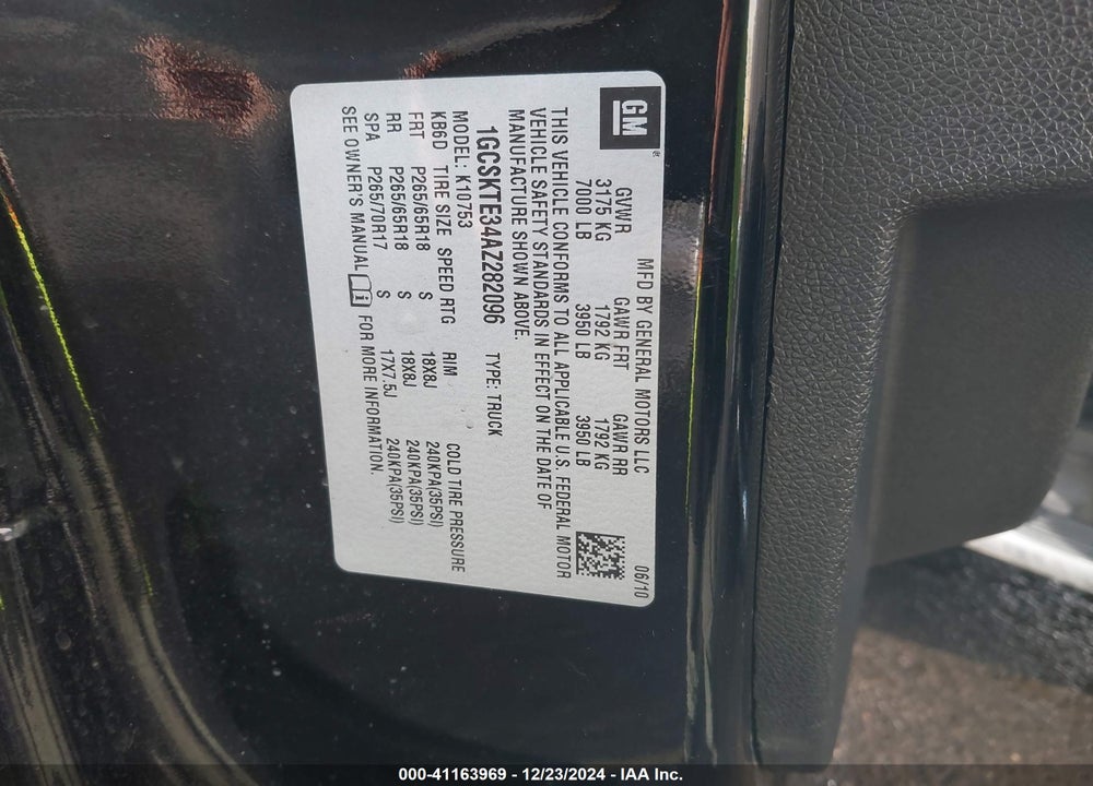 2010 CHEVROLET SILVERADO 1500 LTZ VIN: 1GCSKTE34AZ282096