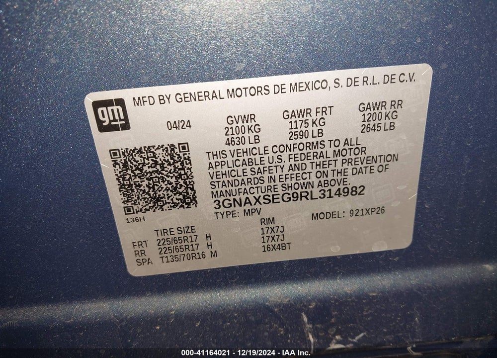 2024 CHEVROLET EQUINOX AWD LS VIN: 3GNAXSEG9RL314982
