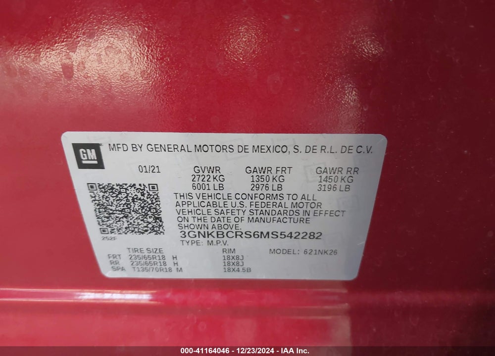 2021 CHEVROLET BLAZER VIN: 3GNKBCRS6MS542282