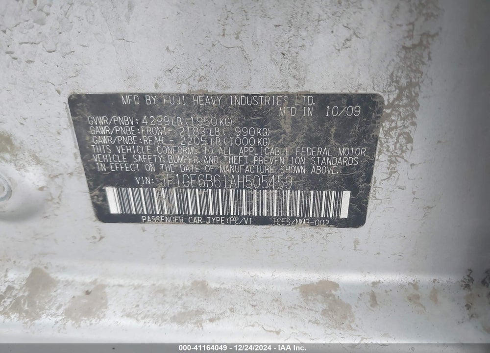 2010 SUBARU IMPREZA 2.5I PREMIUM VIN: JF1GE6B61AH505459