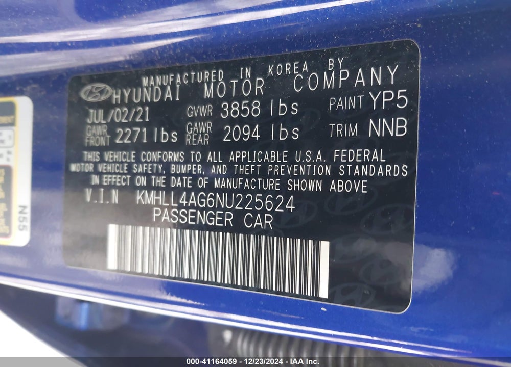 2022 HYUNDAI ELANTRA SE VIN: KMHLL4AG6NU225624