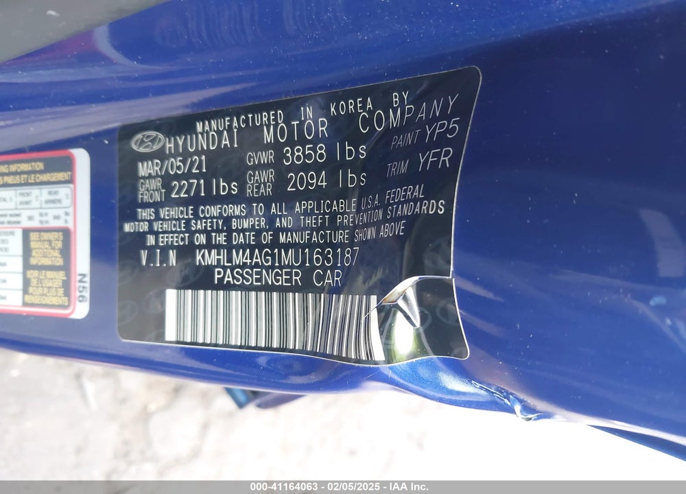 2021 HYUNDAI ELANTRA VIN: KMHLM4AG1MU163187