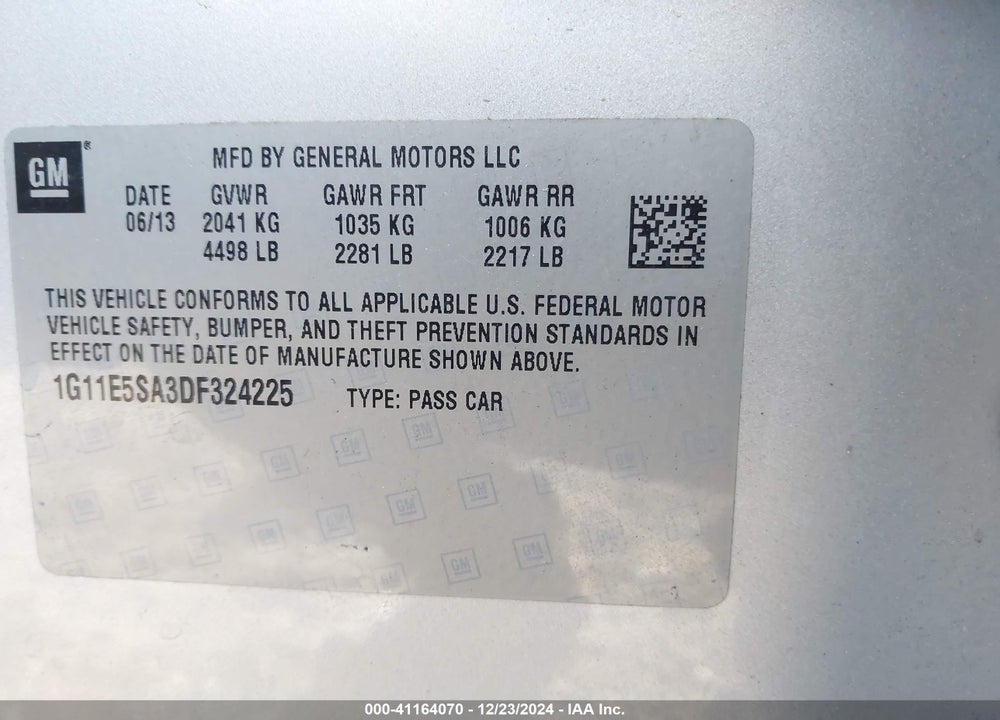 2013 CHEVROLET MALIBU 2LT VIN: 1G11E5SA3DF324225